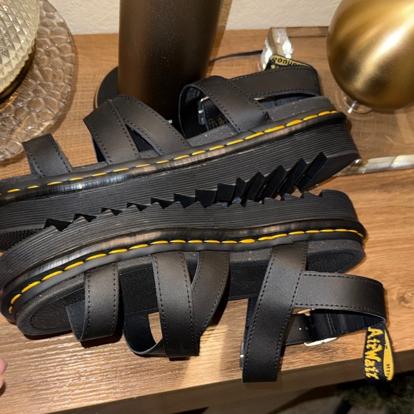 Dr martens Black Strappy Sandals with Yellow Stitching - Picture 6 of 8